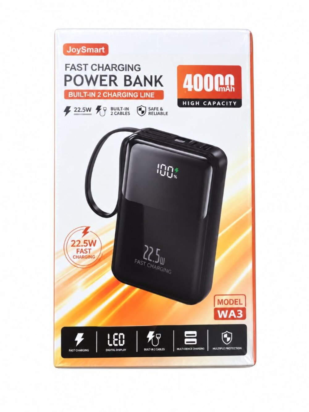 JoySmart 40,000mAh Fast Charging Power Bank – 22.5W – Built-In Cables – Model WA